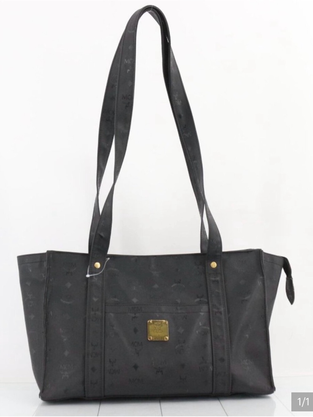 MCM vintage visetos Tote with Gold Plaque
